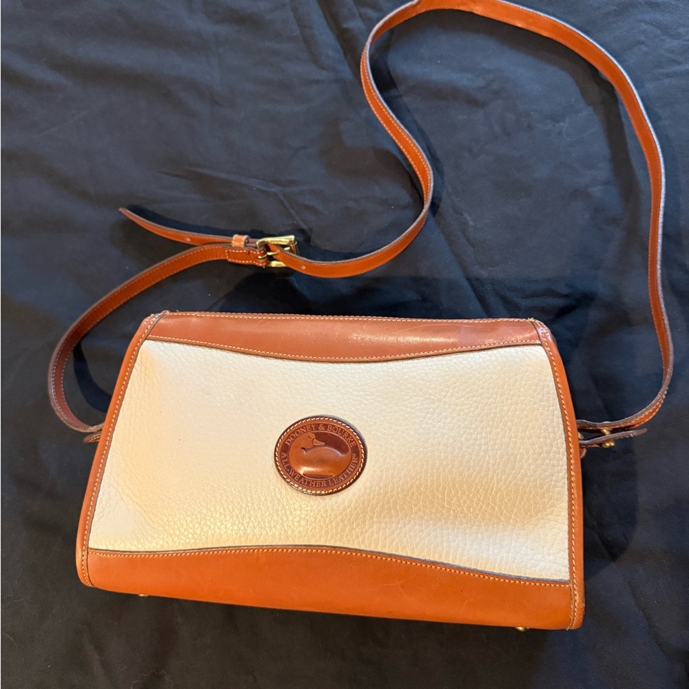 Dooney & Bourke Cream and Tan Pebbled Leather Crossbody - Picture 2 of 7